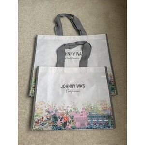 Johnny Was California Reusable Floral Shopping Totes Gray Handles Set Of 2